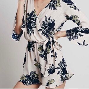 Free People All the Right Ruffles Romper Mini Antique Combo